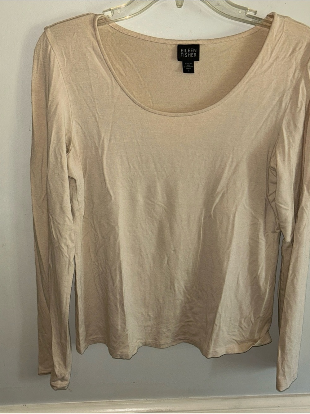 Eileen Fisher Light Cream Long-Sleeve Scoop Neck Tee